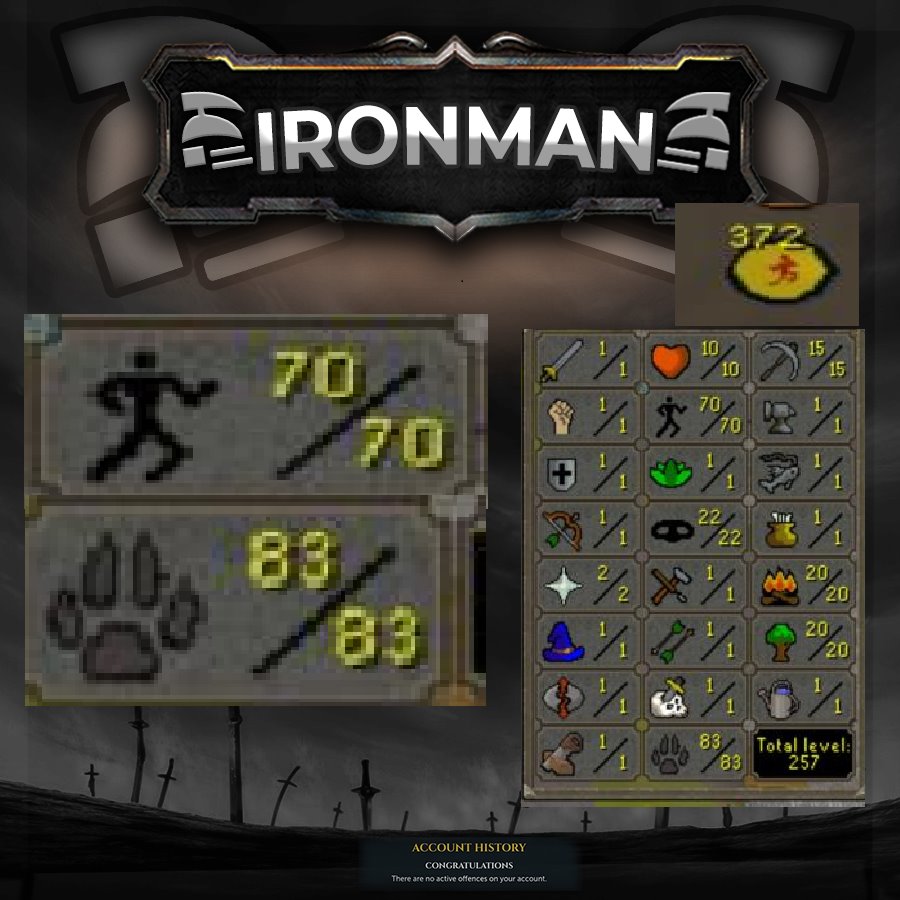 Ironman | NO EMAIL SET | Skiller | 83 Hunter, 70 Agility W ...