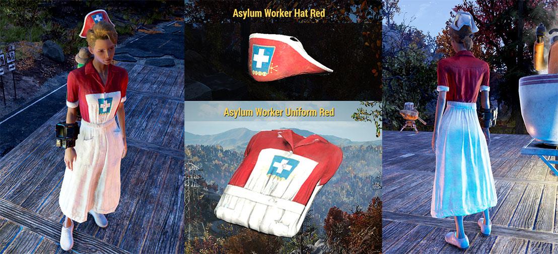 [pc] Asylum Worker Uniform Red + Hat 2in1 Set 