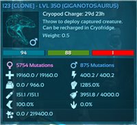 [PC PvP Official X1 Cluster] Giganotosaurus Breed Pair (Male + Female) 19160 HP 966 WE 1285% DMG (CAPPED) 