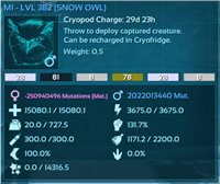 [PC PvP Official X1 Cluster] Snow Owl Breed Pair (Male + Female) 15080 HP 3675 STAM 727 WE (Breed Values)