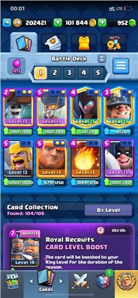 BIG DISCOUNT // CHEAP & STRONG KING TOWER 14 // 952 GEM // 38 CARDS LEVEL 13 // 3 LEGENDARY CARDS LEVEL 13 // 7 CRADS LEVEL 14 ONLY NEEDS GOLD 