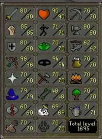 OFFERT-233QP- Ds2-mm2/ TOTAL LEVEL 1695- 80 ATTACK- 85 STRENGTH- 80 DEFENCE- 96 RANGED- 79 MAGIC- 69 SLAYER- Full level- MAX