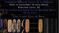 Harpoonist's Grand Charm Of Sustenance +1 To Javelin and Spear/ +28 Life PC Ladder Softcore