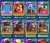 Lvl 13 || 6 Maxed cards (lvl 14) || u can max 11 cards more with gold|| 19 cards level 13(oldmax) || Current Royale Pass+Amazing Emots|| 6000 Htrophie