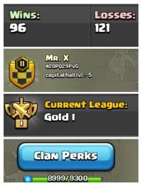 Level 11.9, Name' Mr. X {CAPITAL HALL 5} Good Name, Gold 1 [W-96 : L-121] Best Value for Money Clan | Fast Delivery, All Server