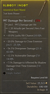 1-h wand BLOODY IGNOT +20% damage to close enemies;+34,5% overpow ...