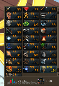 Main account with 2751 Total Level; 138 cmb; 120 invention; 120 def; 120 magic; 120 HP; 401 qp