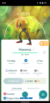 Haxorus Level 40 + | 2nd charge move unlocked