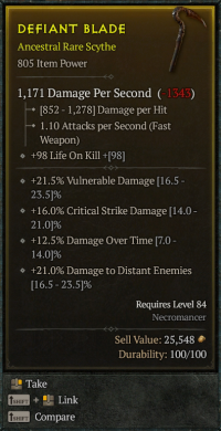 ENDGAME Necromancer 1H Scythe / 805 Item Power, Req 84lvl / Vuln ...