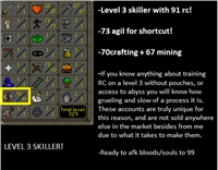 Skiller Account - MAX 99 Crafting - Level 3 Combat - Very Expensive Skill - Crafting Cape = Unlimited Bank Teleports - No Email Set - scapedblue