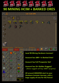 HCIM lvl 3 skiller 90Mining w/ 18.6M in ores! Hardcore Ironman - ores banked hcappetite - No Email Set 
