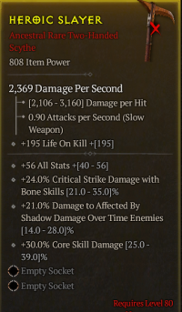 808 Two-Handed Scythe, Level 80, AIl Stats, Critical Strike Damag ...