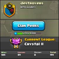 Level 11 || Name : Destroyers || English Name Clan || Crystal 1 War Leauge || Amazing War Log || Level 12 Soon || Fast Delivery 