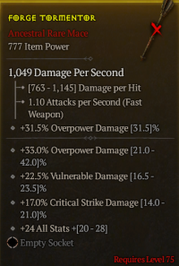 lvl 75 mace /Vulnerable Damage /critical strike damage /All Stats ...