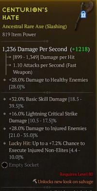 lvl 80 axe/819 Item Power/+16%Lightning Critical Damage/ +28%Dama ...