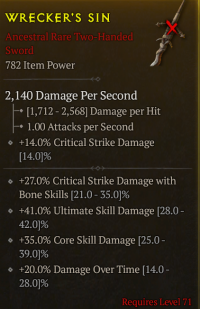 lvl 71 Two-Handed Sword/+35%Core skill Damage +20%Damage over tim ...